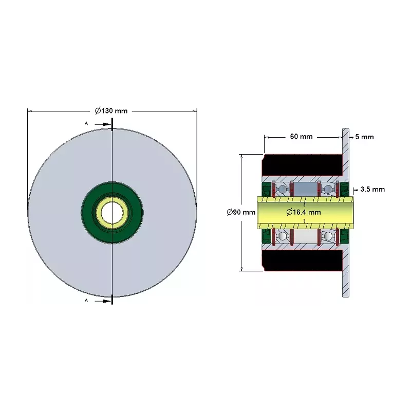 Rol nr. 25 – staal-rubberen rol Ø90 mm voor machines van ROPA | OEM ROPA 252019, 1130004669, 252105 | fabrikant KiJ
