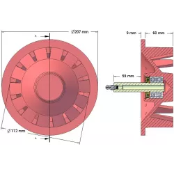 Rol nr. 41 – gietijzeren keerrol Ø172 mm, steek 40 mm, voor machines van Stoll | OEM Stoll 0071590, 0190550 | fabrikant KiJ