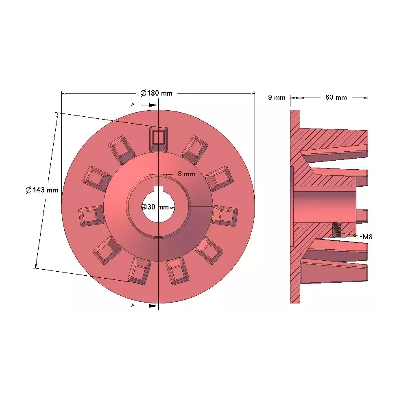 Rol nr. 48 – gietijzeren aandrijfrol Ø145 mm, steek 44 mm | fabrikant KiJ