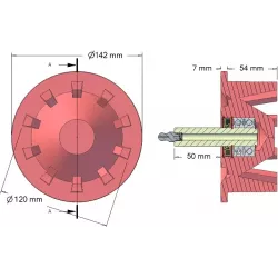 Rol nr. 56 – gietijzeren keerrol Ø120 mm, steek 40 mm, voor machines van Stoll | OEM Stoll 1507970, 1507980 | fabrikant KiJ