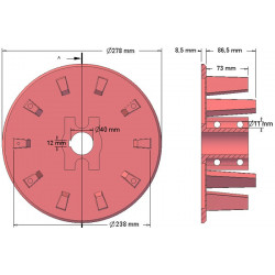 Rol nr. 60 – gietijzeren aandrijfrol Ø238 mm, steek 40/80 mm | OEM 000.00345 | fabrikant KiJ