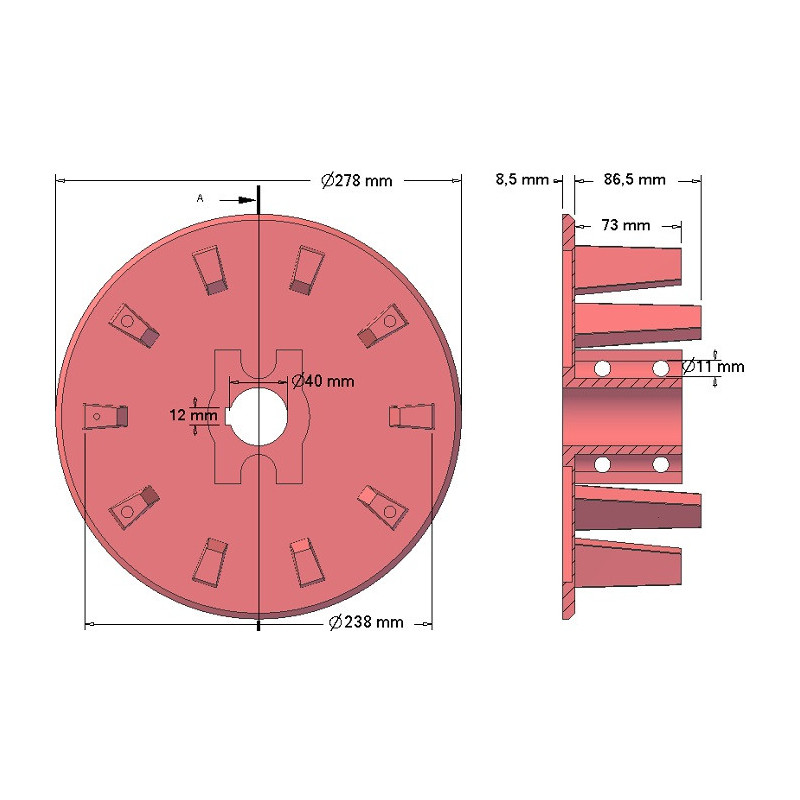 Rol nr. 60 – gietijzeren aandrijfrol Ø238 mm, steek 40/80 mm | OEM 000.00345 | fabrikant KiJ
