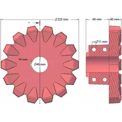 Rol nr. 95 – gietijzeren aandrijfrol Ø222 mm, steek 42 mm | fabrikant KiJ