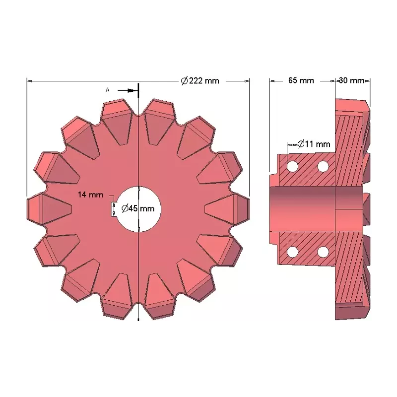 Rol nr. 95 – gietijzeren aandrijfrol Ø222 mm, steek 42 mm | fabrikant KiJ
