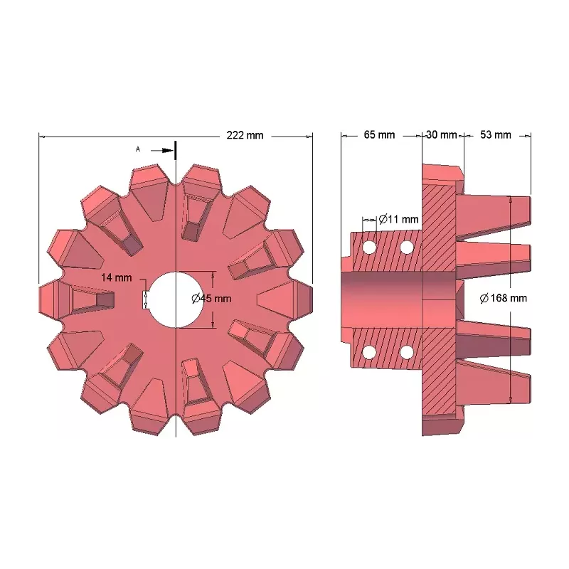 Rol nr. 96 – gietijzeren aandrijfrol Ø168 mm, steek 42 mm | fabrikant KiJ