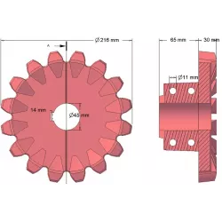 Rol nr. 97 – gietijzeren aandrijfrol Ø216 mm, steek 36 mm | fabrikant KiJ