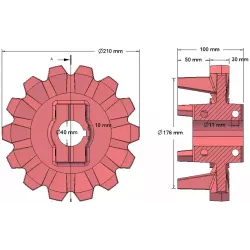 Rol nr. 123 – gietijzeren aandrijfrol Ø176 mm, steek 42 mm, voor aardappelrooier Anna Z644 | OEM Anna 564438002 | fabrikant KiJ