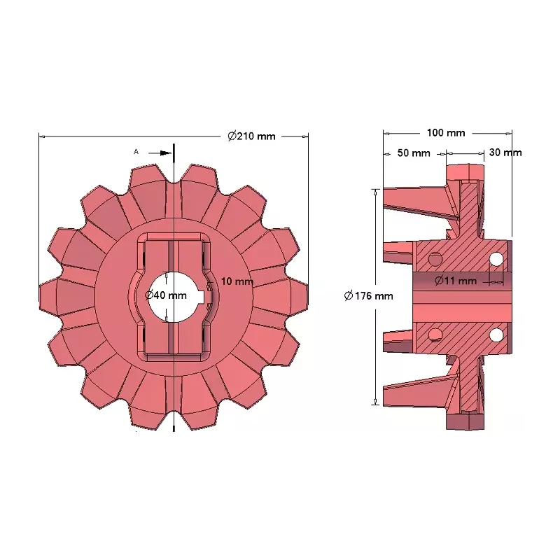 Rol nr. 123 – gietijzeren aandrijfrol Ø176 mm, steek 42 mm, voor aardappelrooier Anna Z644 | OEM Anna 564438002 | fabrikant KiJ