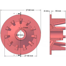 Rol nr. 131 – gietijzeren aandrijfrol Ø145 mm, steek 44 mm, voor machines van Grimme | OEM Grimme 006.00077, 006.00076 | fabrikant KiJ
