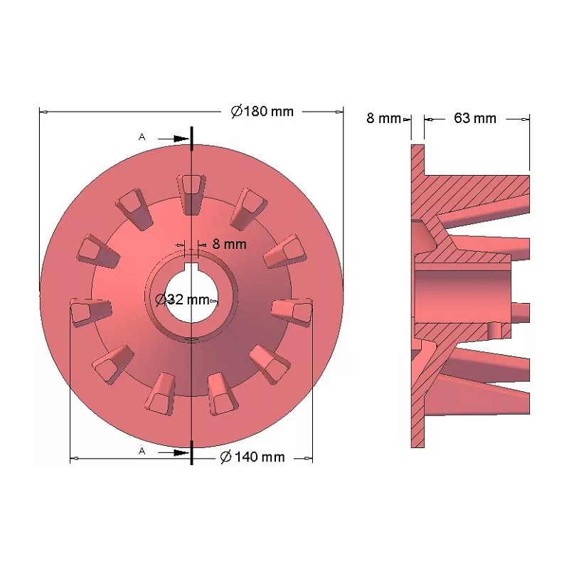 Rol nr. 131 – gietijzeren aandrijfrol Ø145 mm, steek 44 mm, voor machines van Grimme | OEM Grimme 006.00077, 006.00076 | fabrikant KiJ