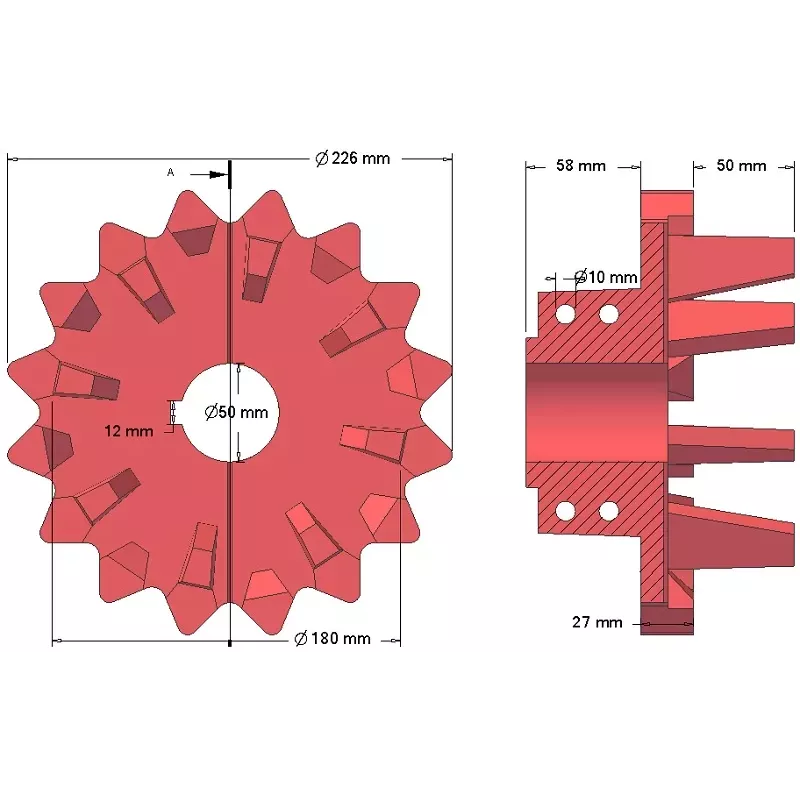 Rol nr. 142 – gietijzeren aandrijfrol Ø180 mm, steek 40 mm | fabrikant KiJ