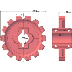 Rol nr. 148 – gietijzeren aandrijfrol Ø214 mm, steek 42 mm | fabrikant KiJ