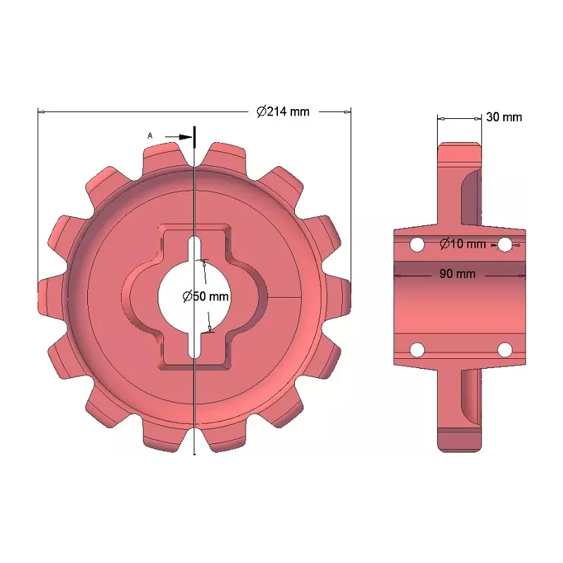 Rol nr. 148 – gietijzeren aandrijfrol Ø214 mm, steek 42 mm | fabrikant KiJ