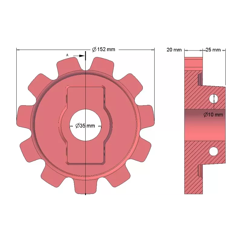 Rol nr. 149 – gietijzeren aandrijfrol Ø152 mm, steek 40 mm | OEM 10.21.05-2 | fabrikant KiJ