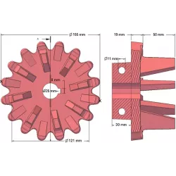 Rol nr. 154 – gietijzeren aandrijfrol Ø155 mm, steek 28 mm | fabrikant KiJ