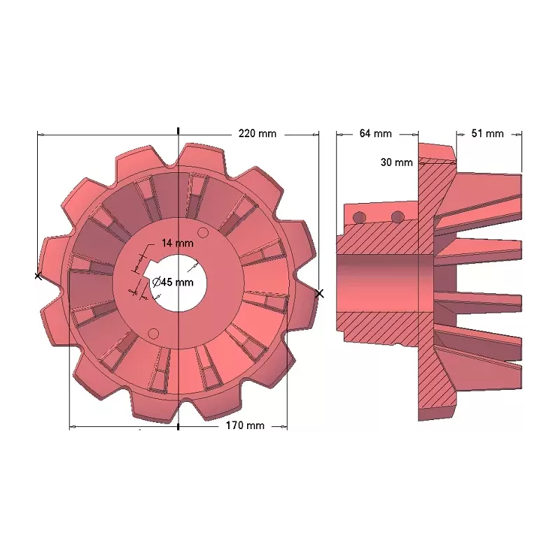 Rol nr. 172 – gietijzeren aandrijfrol Ø170 mm, steek 50 mm | fabrikant KiJ