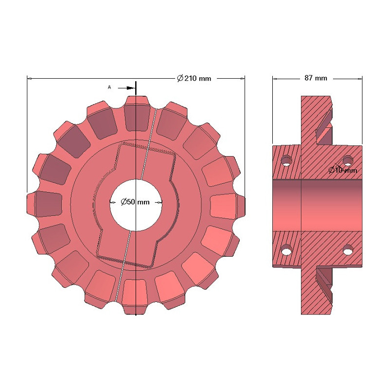 Rol nr. 181 – gietijzeren aandrijfrol Ø210 mm, steek 36/40 mm | fabrikant KiJ