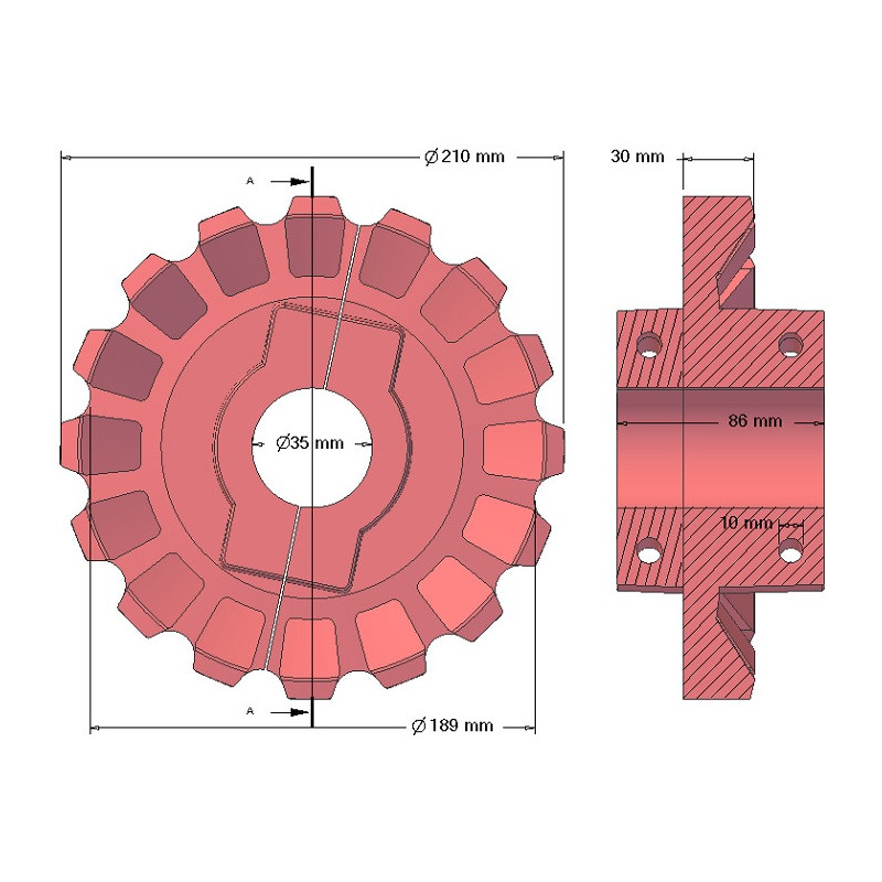 Rol nr. 182 – gietijzeren aandrijfrol Ø189 mm, steek 36/40 mm | fabrikant KiJ