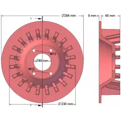 Rol nr. 196 – gietijzeren aandrijfrol Ø230 mm, steek 36 mm, voor machines van Wuhlmaus | fabrikant KiJ