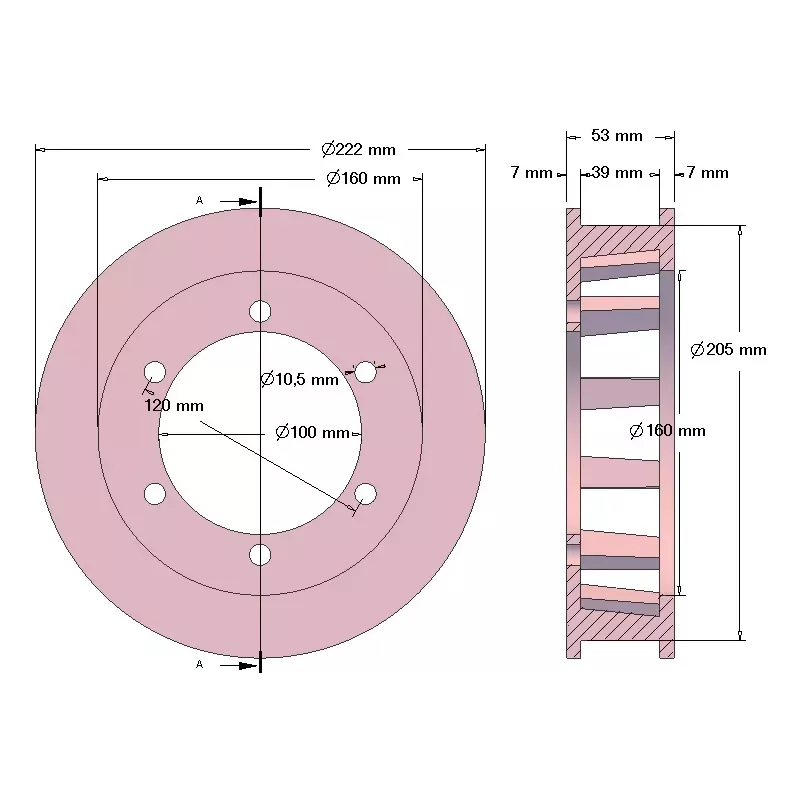 Rol nr. 206 – gietijzeren aandrijfrol Ø205 mm, steek 50 mm, voor machines van Pomac | fabrikant KiJ
