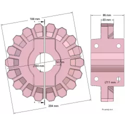 Rol nr. 288 – gietijzeren aandrijfrol Ø204 mm, steek 33 mm | fabrikant KiJ