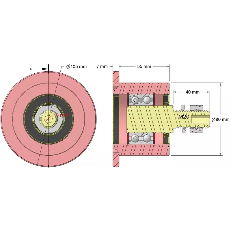 Rol nr. 326 – stalen steunrol Ø80 mm voor machines van Sandei | fabrikant KiJ