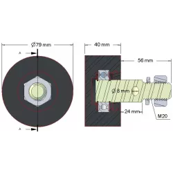 Rol nr. 15 – rubberen steunrol Ø80 mm voor machines van Akpil | fabrikant KiJ