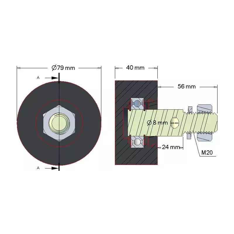 Rol nr. 15 – rubberen steunrol Ø80 mm voor machines van Akpil | fabrikant KiJ