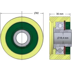 Rol nr. 257 – kunststof steunrol Ø62 mm voor machines van Grimme | OEM Grimme 602.00169 | fabrikant KiJ