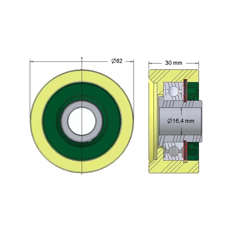 Rol nr. 257 – kunststof steunrol Ø62 mm voor machines van Grimme | OEM Grimme 602.00169 | fabrikant KiJ