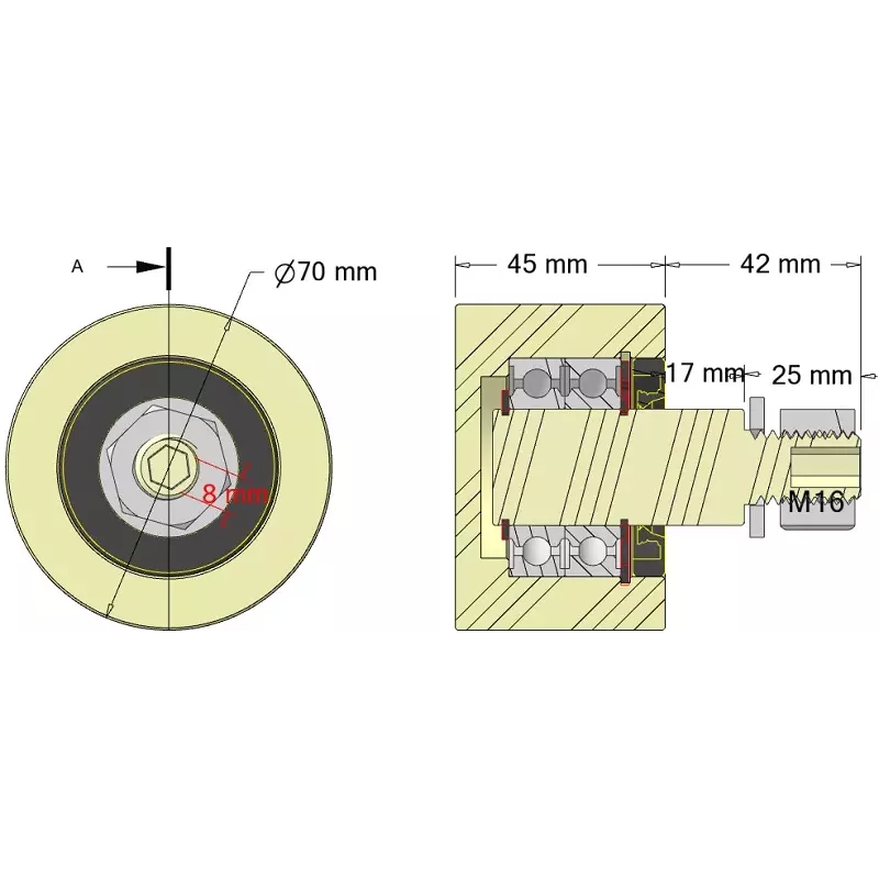 Rol nr. 262 – kunststof steunrol Ø70 mm voor machines van AVR | OEM AVR 4302.15.80 | fabrikant KiJ
