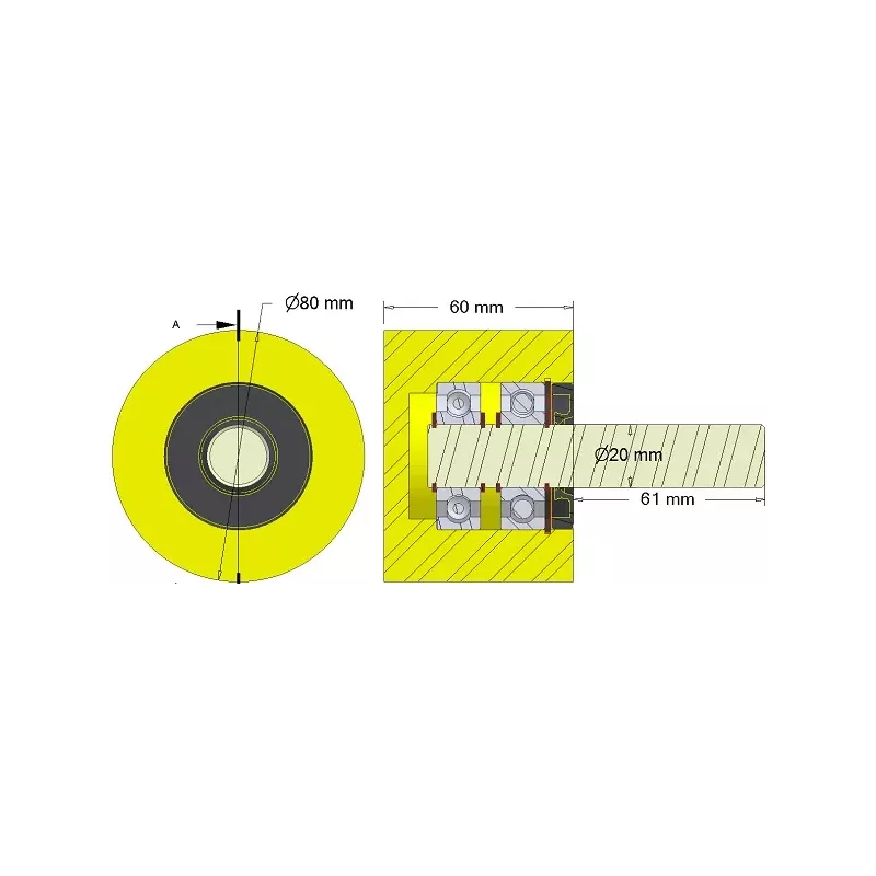 Rol nr. 283 – kunststof steunrol Ø80 mm voor machines van Dewulf | OEM Dewulf 2660001B | fabrikant KiJ