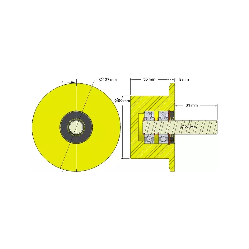 Rol nr. 286 – kunststof steunrol Ø90 mm voor machines van Dewulf | OEM Dewulf 2660012C | fabrikant KiJ