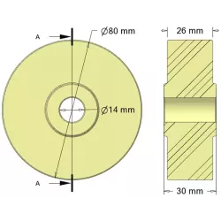 Rol nr. 329 – kunststof steunrol Ø80 mm voor machines van Sandei | OEM Sandei 81D14 | fabrikant KiJ