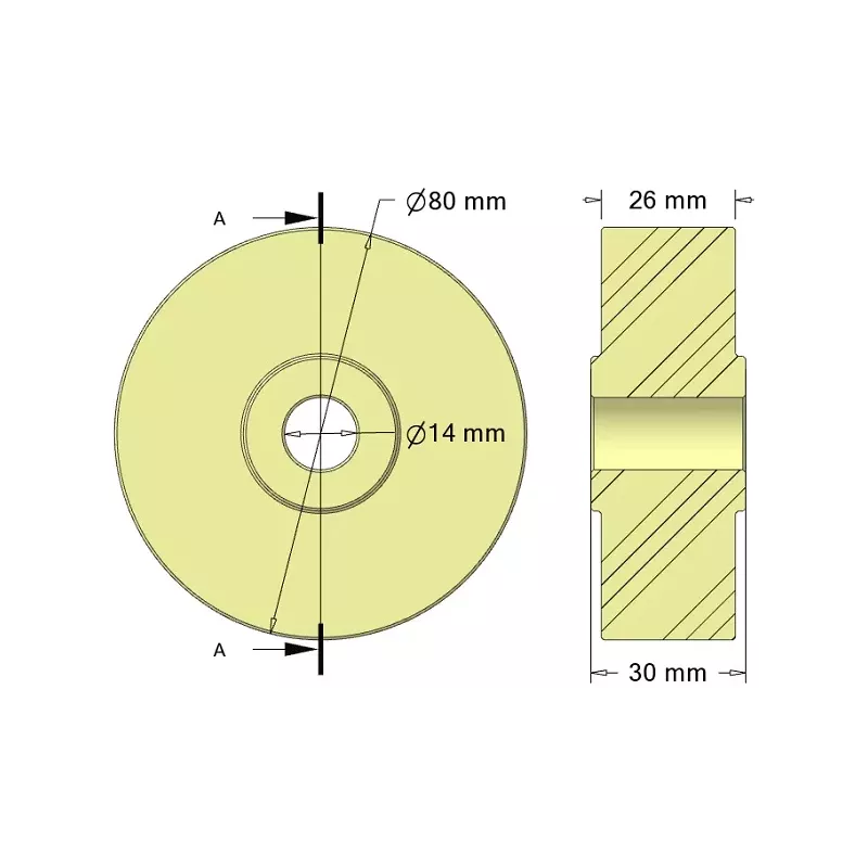 Rol nr. 329 – kunststof steunrol Ø80 mm voor machines van Sandei | OEM Sandei 81D14 | fabrikant KiJ